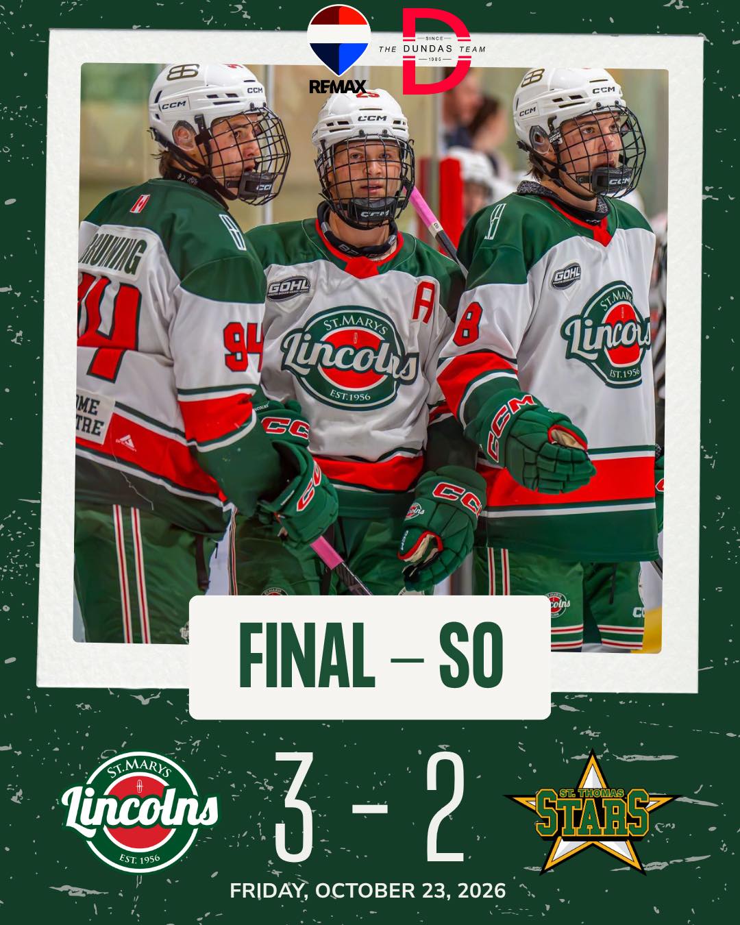 LINCS WIN in a SHOOTOUT 😅😅

🚨 Blake Elzinga 
🚨 Callum McAuley 
🚨 Ryan Hodkinson 

We’re back at the PRC next Friday night for our Halloween game against the Elmira Sugar Kings - get your costumes ready Lincs fans! 👻🎃

Final score brought to you by @thedundasteam 

📸 @mcginnyphotography