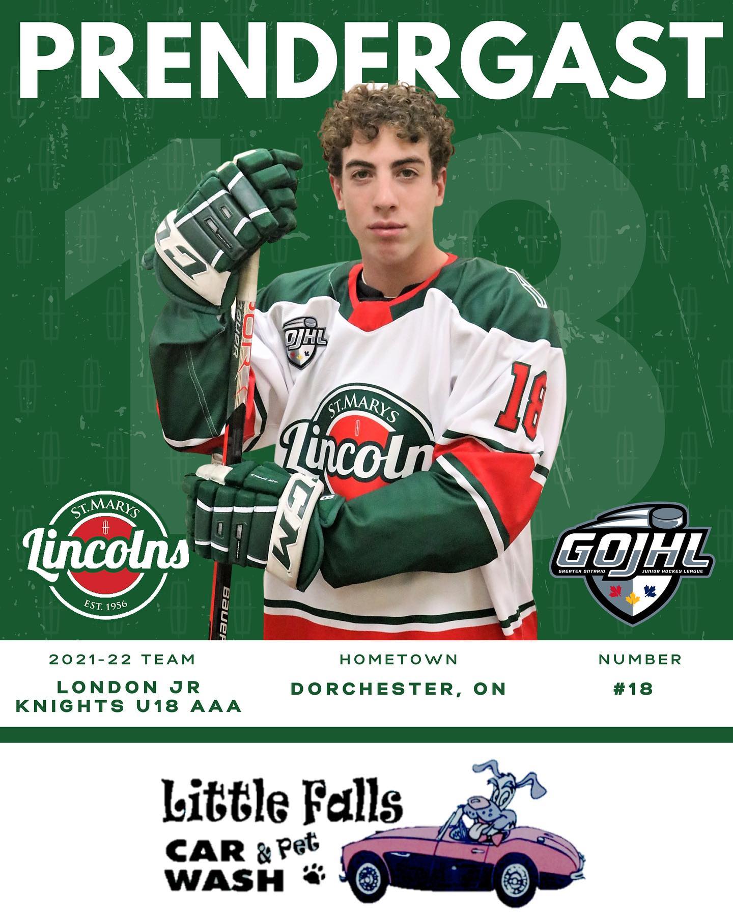 Meet the Lincs - Welcome Matthew Prendergast, sponsored by Little Falls Car & Pet Wash! Matthew AP’d with the Lincs last season, and led the London Jr Knights U18 Squad in scoring #WeAreLincolns