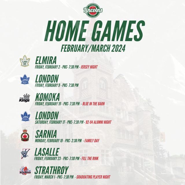 February/March Home Games